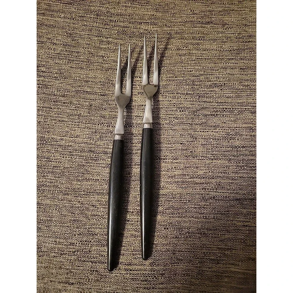 Pair Fondue Forks MCM Black Handle Vollrath Japan Vintage h'orderves Appetizer
